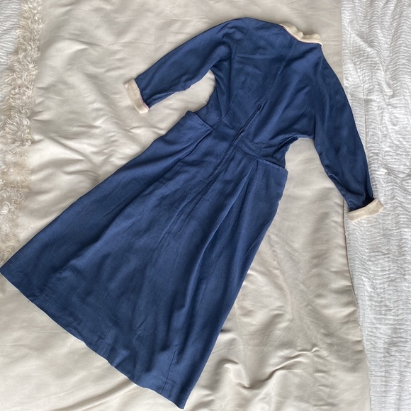 Late 1940s/early 1950s slate blue secretary/office/day dress with pockets - Picture 4 of 10